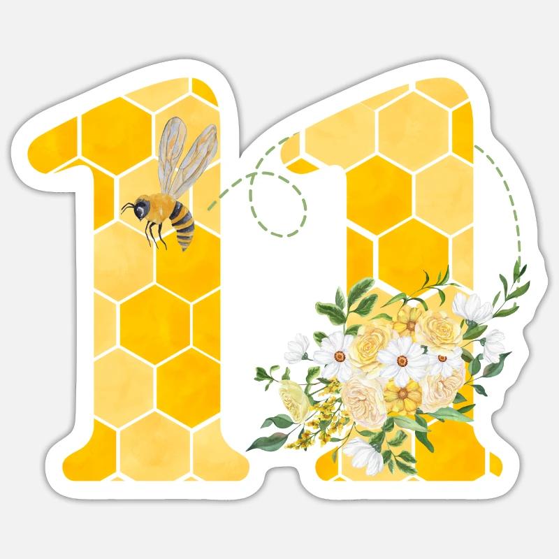 11e anniversaire abeille - Sticker taille S (10 x 10 cm) - blanc mat
