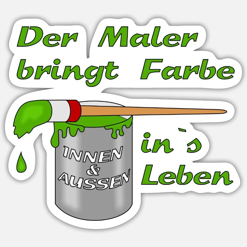 Maler Farbtopf mit Pinsel - Sticker Größe S (10 x 10 cm) - Mattweiß