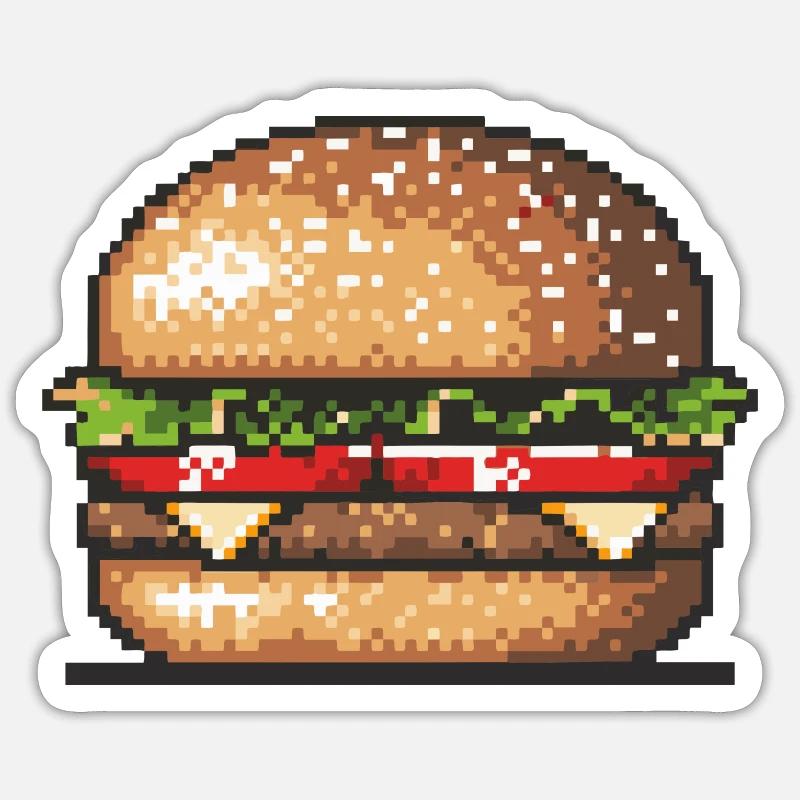 Icône Burger Pixel - Sticker taille S (10 x 10 cm) - blanc mat