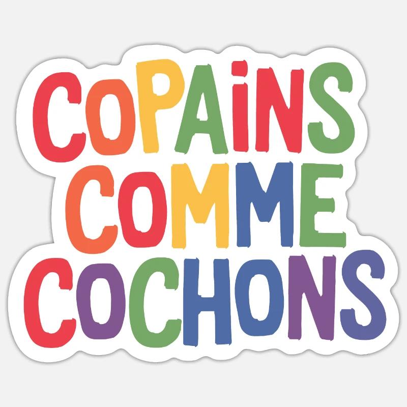 Copains comme cochons - Sticker taille S (10 x 10 cm) - blanc mat