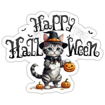Niedliche hexenhafte Katze Halloween Cute Witchy - Sticker Größe S (10 x 10 cm) - Mattweiß - Vorne