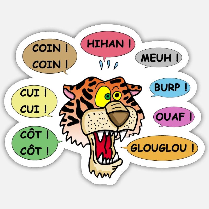 Tigre polyglotte - Sticker taille S (10 x 10 cm) - blanc mat