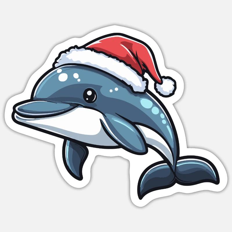Dauphin Noël Noël - Sticker taille S (10 x 10 cm) - blanc mat