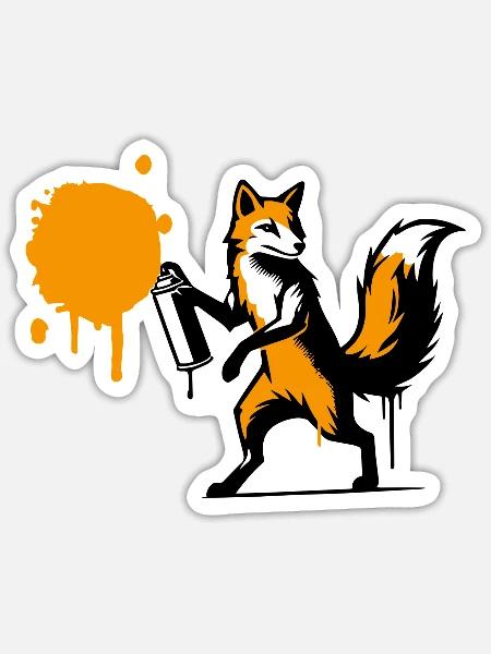 Graffiti-Fuchs im kreativen Stencil-Stil - Sticker Größe S (10 x 10 cm) - Mattweiß