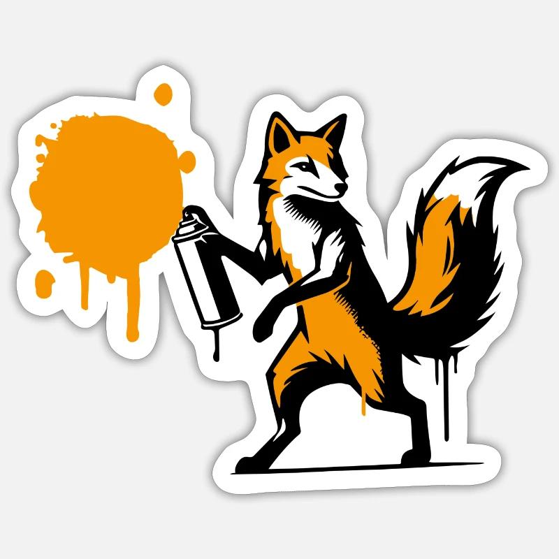 Graffiti-Fuchs im kreativen Stencil-Stil - Sticker Größe S (10 x 10 cm) - Mattweiß