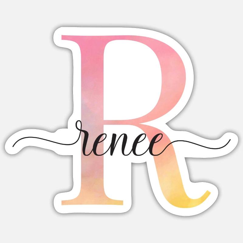 L | Monogramme | Nom | Renée |Aquarelle - Sticker taille S (10 x 10 cm) - blanc mat