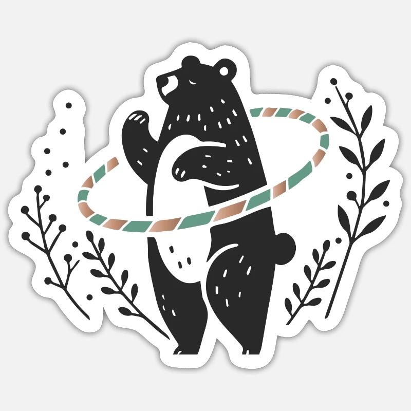 Dancing brown bear with - Sticker size S (10 x 10 cm) - white matte