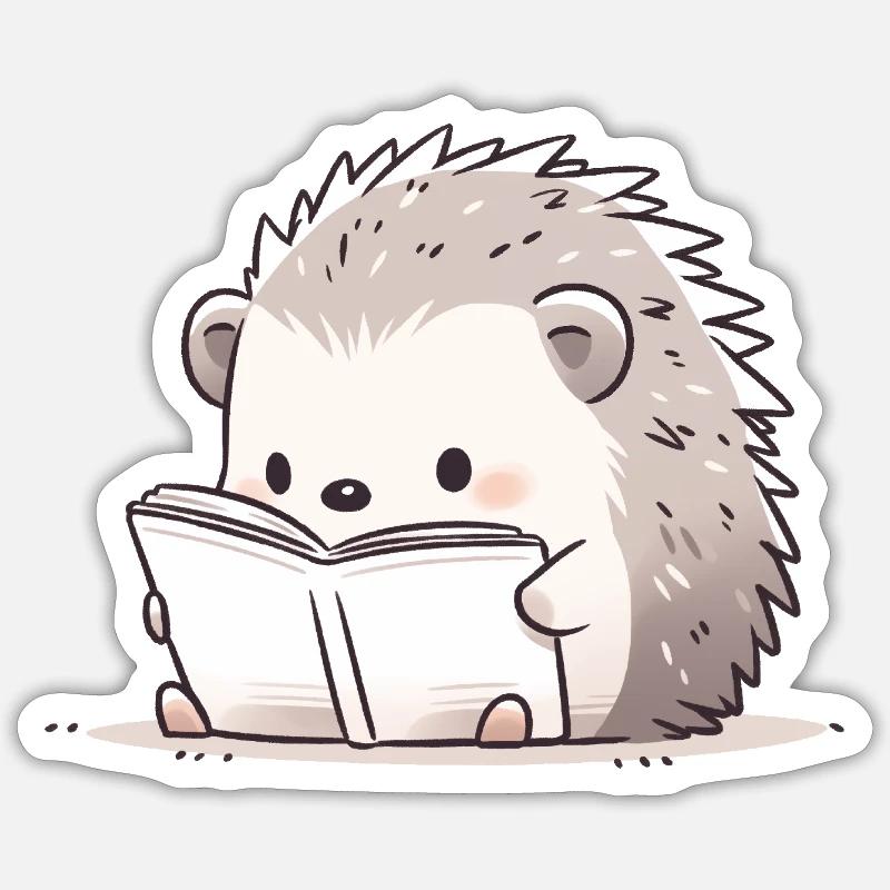 Liebevoll gestalteter Igel, der liest Sticker Größe S (10 x 10 cm)