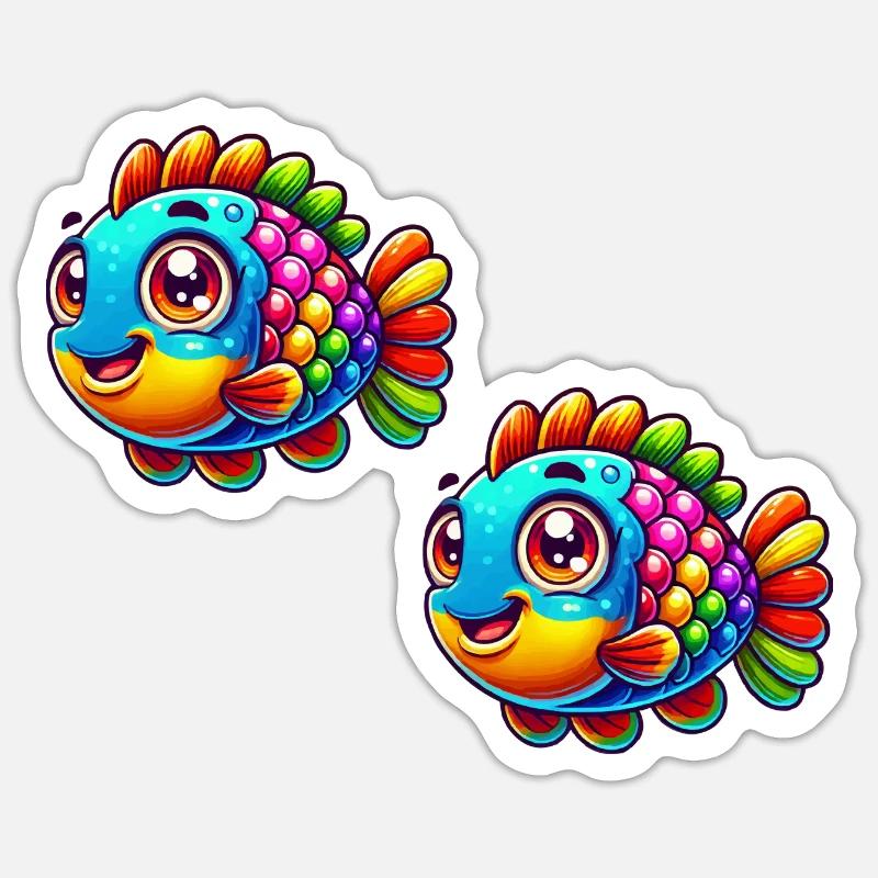 Bande dessinée de poisson - Sticker taille S (10 x 10 cm) - blanc mat