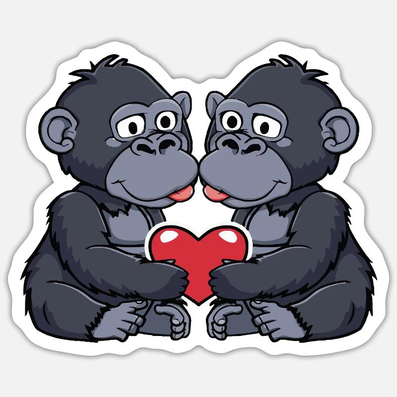 Gorilla Couple Heart - Sticker size S (10 x 10 cm) - white matte