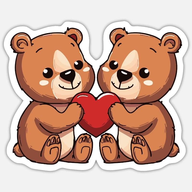 Bär Paar Herz - Sticker Größe S (10 x 10 cm) - Mattweiß