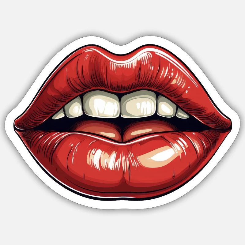 Mouth with red lips - Sticker size S (10 x 10 cm) - white matte