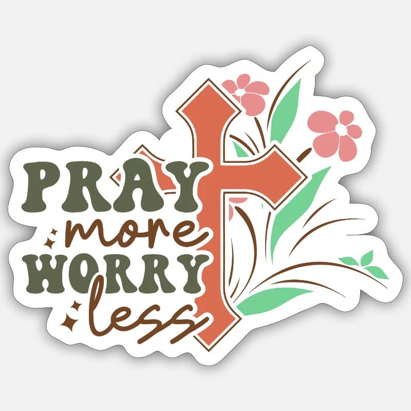 Priez plus, souciez-vous, moins - Sticker taille S (10 x 10 cm) - blanc mat