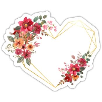 Blumen Goldenes Herz Brief - Sticker Größe S (10 x 10 cm) - Mattweiß - Vorne