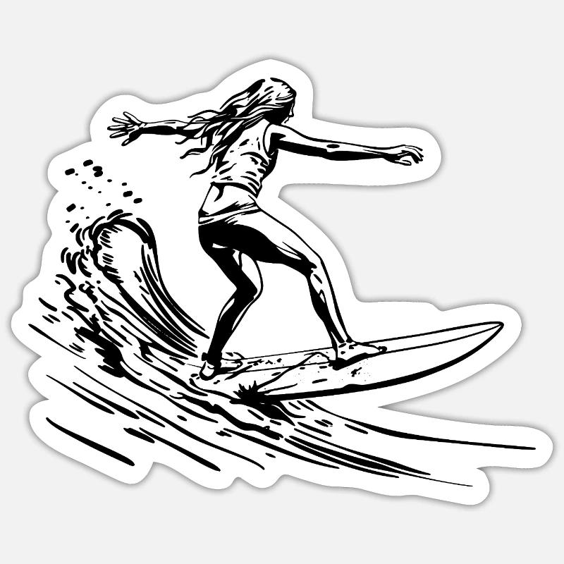 Surfen Mädchen - Sticker Größe S (10 x 10 cm) - Mattweiß