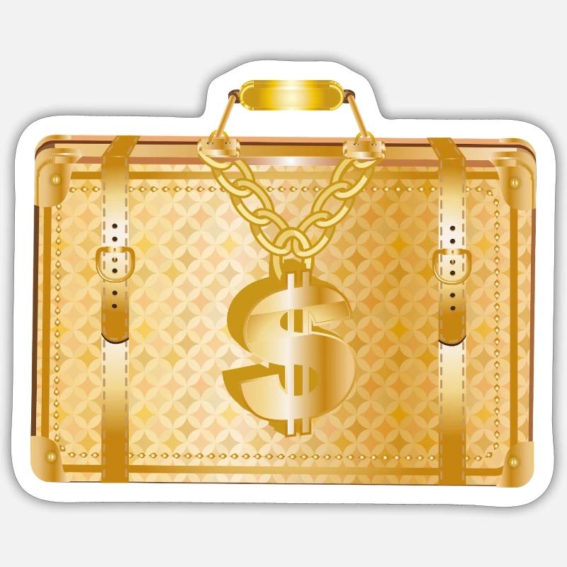 Valise de luxe dorée avec signe dollar Sticker taille S (10 x 10 cm)