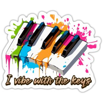 Im Einklang mit den Klavier Tasten - Pianist - Sticker Größe S (10 x 10 cm) - Mattweiß - Vorne
