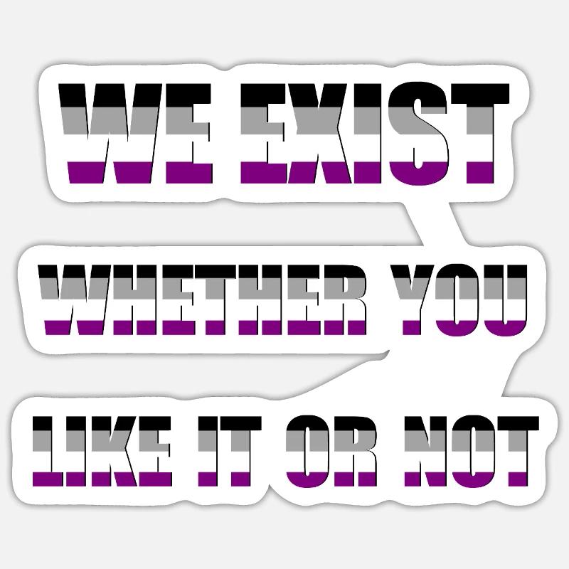 We Exist - Drapeau Asexué - Sticker taille S (10 x 10 cm) - blanc mat