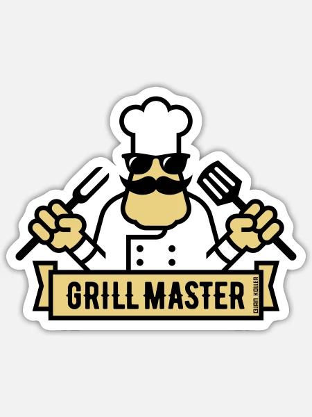 Grill Master (Grillen / Barbecue / BBQ / 2C) - Sticker Größe S (10 x 10 cm) - Mattweiß