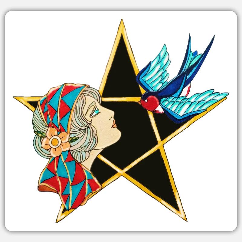 Pentacle Swallow Sticker size S (10 x 10 cm)