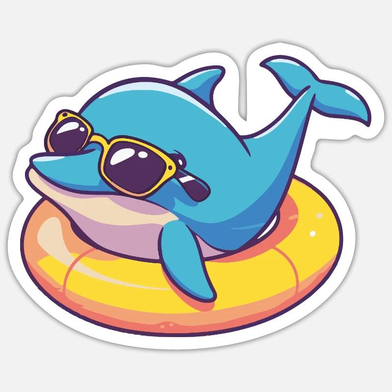 Delfin Comic Cool - Sticker Größe S (10 x 10 cm) - Mattweiß