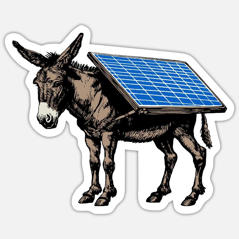 Solar - Esel - Lasttier, Packesel, Solarpanel - Sticker Größe S (10 x 10 cm) - Mattweiß