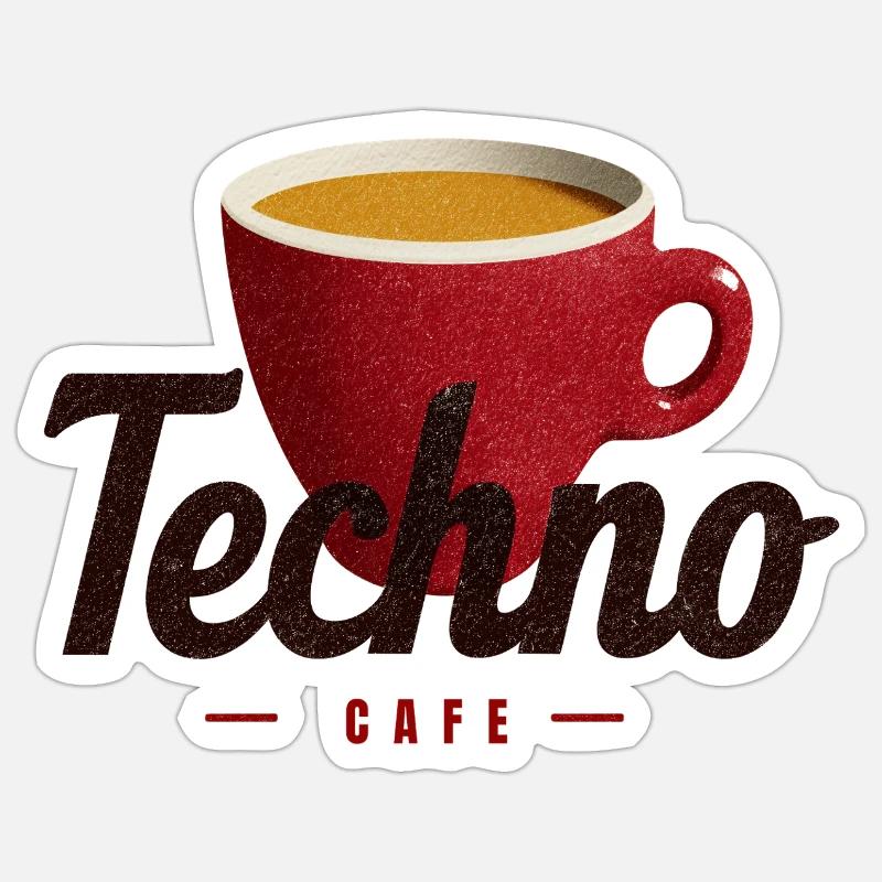Techno Café - Sticker taille S (10 x 10 cm) - blanc mat