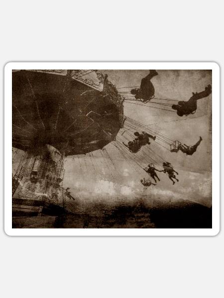 kettenkarussell Sepia Jahrmarkt - Sticker Größe S (10 x 10 cm) - Mattweiß