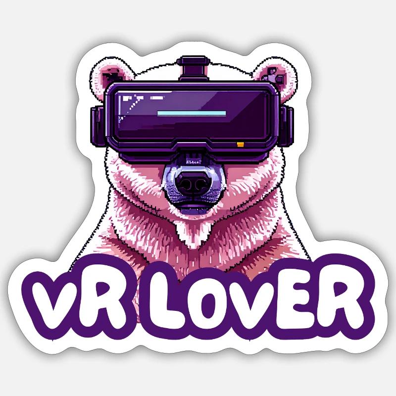 VR Bär mit Virtual Reality Brille - Sticker Größe S (10 x 10 cm) - Mattweiß