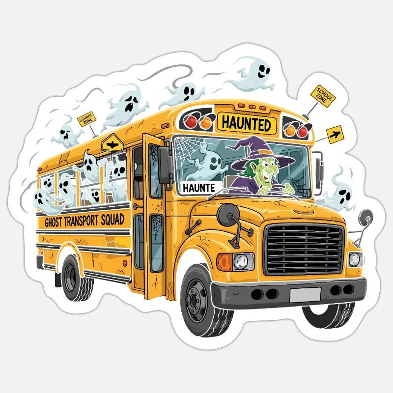 Haunted School Bus with Ghosts and Witch Sticker size S (10 x 10 cm)