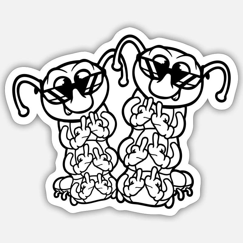 2 Raupe Mittelfinger Beleidigung Sonnenbrille Team - Sticker Größe S (10 x 10 cm) - Mattweiß
