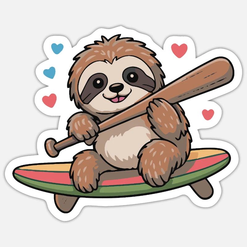Sloth On Surfboard Hearts - Sticker size S (10 x 10 cm) - white matte