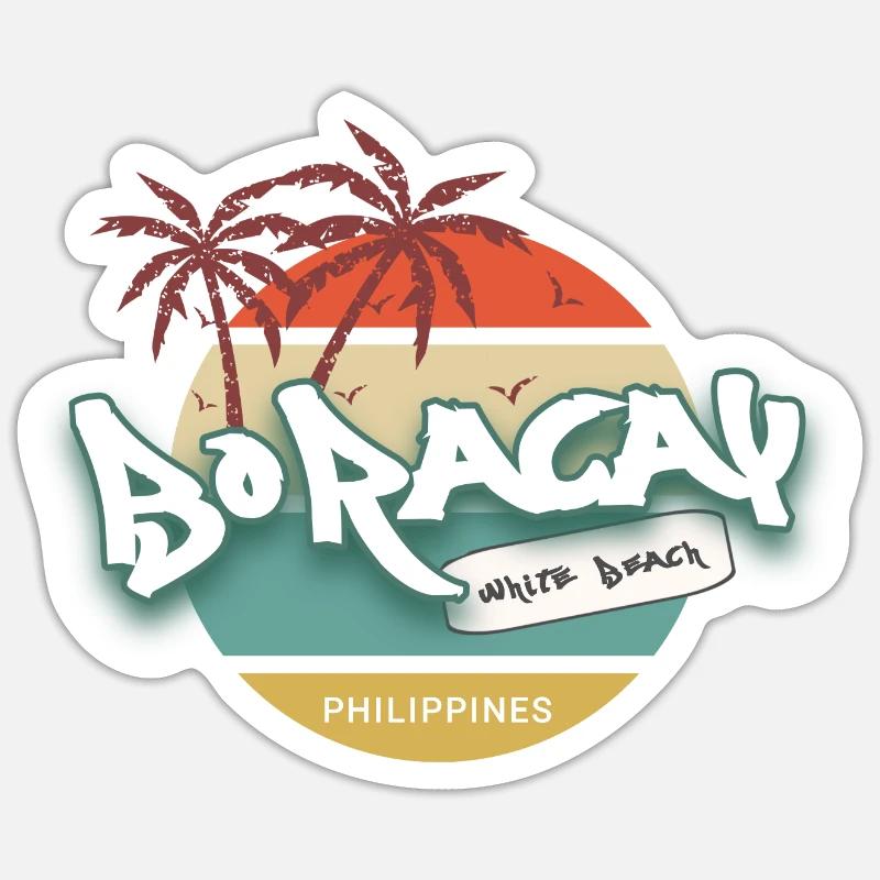 White Beach Boracay, Philippines - Sticker taille S (10 x 10 cm) - blanc mat