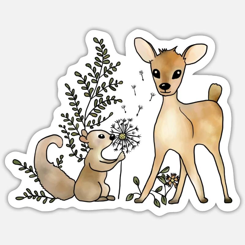 Reh_und_Eichhoernchen - Sticker taille S (10 x 10 cm) - blanc mat