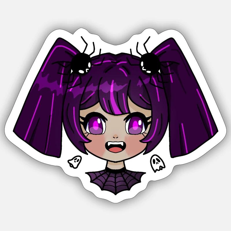 Chibi vampire avec des tresses violettes - Sticker taille S (10 x 10 cm) - blanc mat