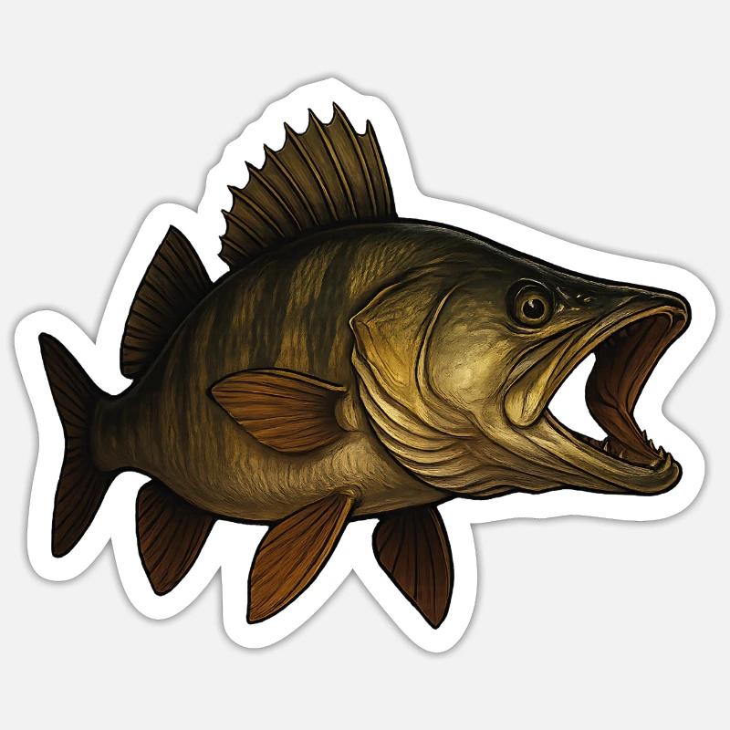 Detailed Zander Fish Artwork - Sticker size S (10 x 10 cm) - white matte