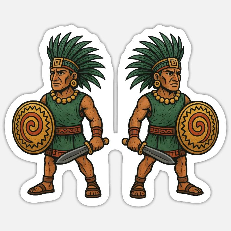 Double guerrier aztèque - Sticker taille S (10 x 10 cm) - blanc mat