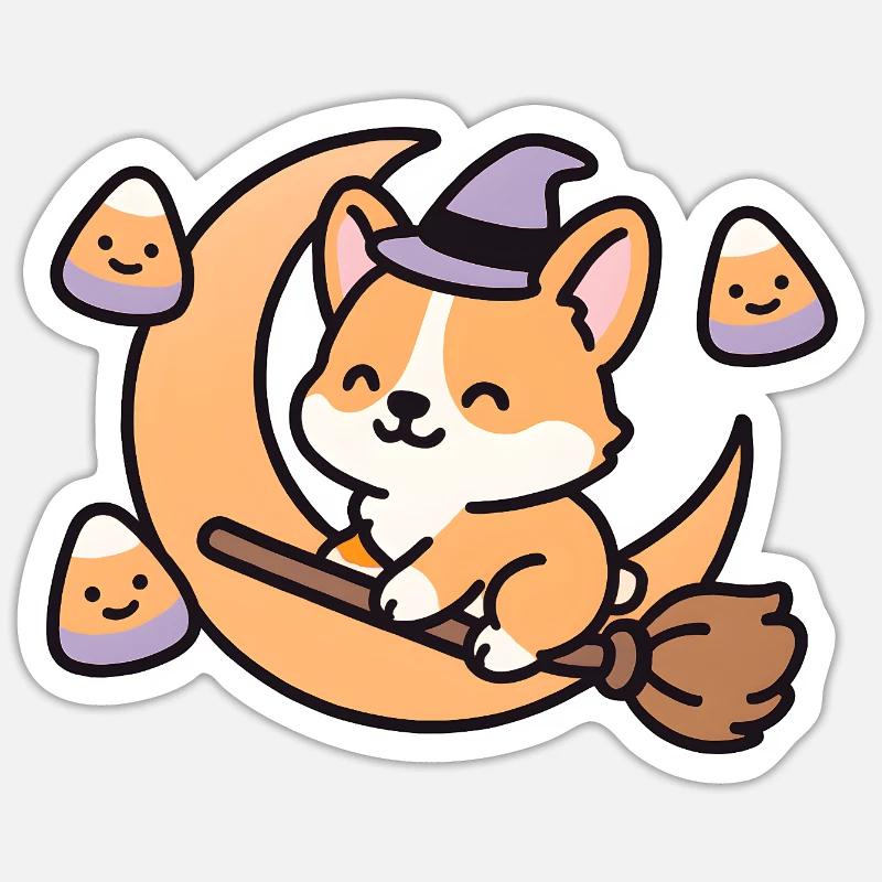Renard sorcier sur lune - Sticker taille S (10 x 10 cm) - blanc mat
