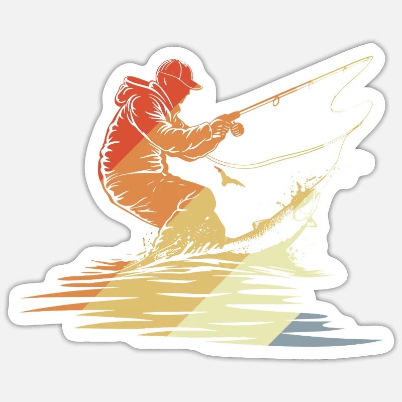 Fischen Grafik Retro Stil - Sticker Größe S (10 x 10 cm) - Mattweiß