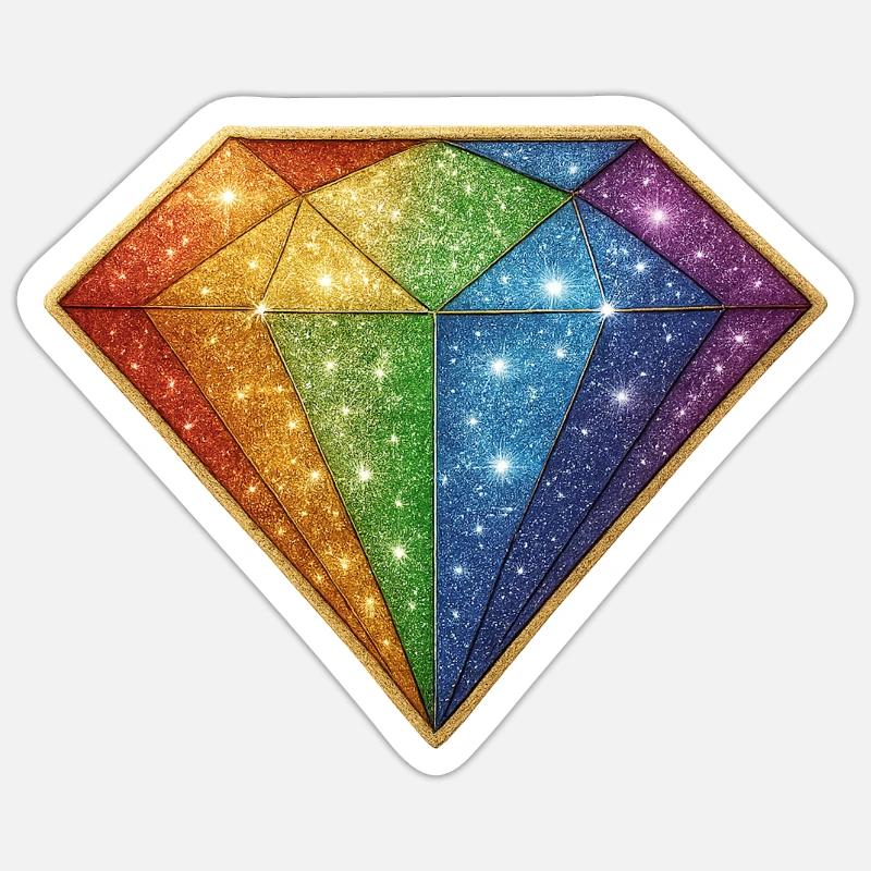 Rainbow Glitter Diamond - Sticker size S (10 x 10 cm) - white matte