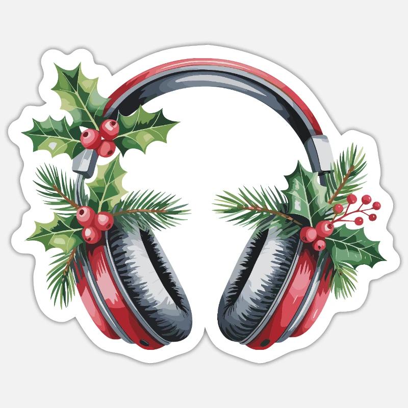 Weihnachtskopfhörer mit Tannengrün Sticker Größe S (10 x 10 cm)