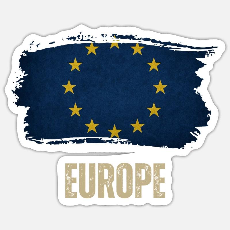Drapeau grunge de l’Europe, j’aime l’Europe - Sticker taille S (10 x 10 cm) - blanc mat