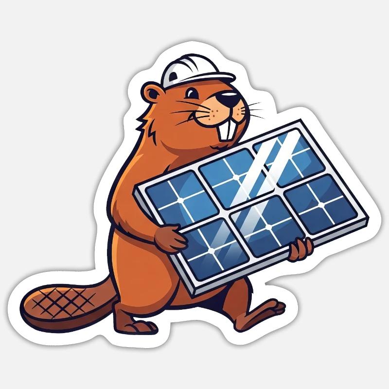 Beaver Installer Solar Panel Engineer Cartoon - Sticker size S (10 x 10 cm) - white matte