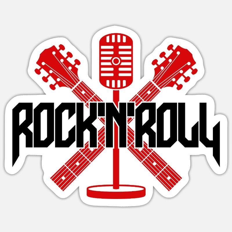 Microfono e Chitarre Rock 'N' Roll - Sticker formato S (10 x 10 cm) - bianco opaco