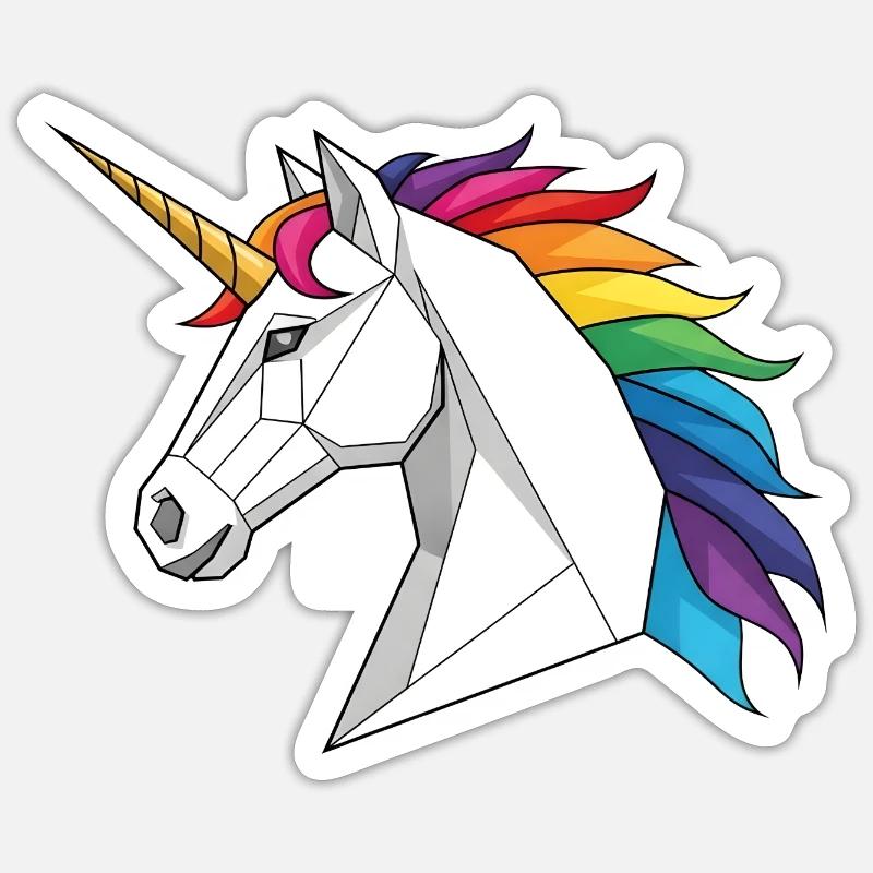 Geometrisches Einhorn mit Regenbogen - Sticker Größe S (10 x 10 cm) - Mattweiß