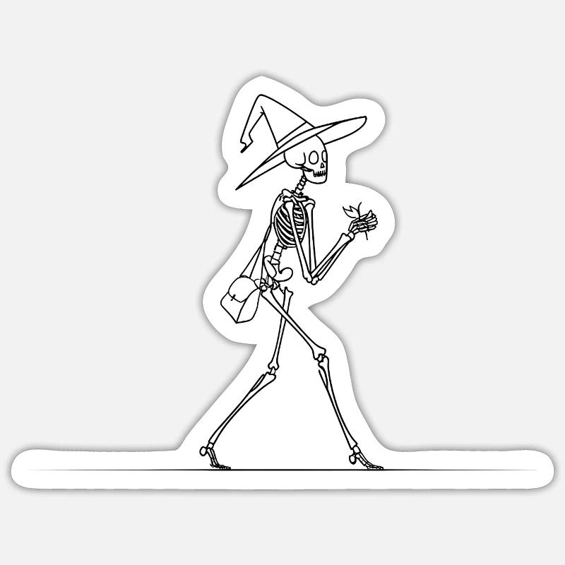 Sorcière squelette avec sac – Graphique Magic Line Sticker taille S (10 x 10 cm)