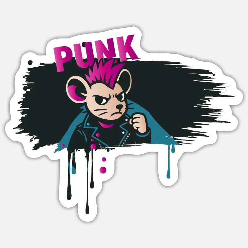 Punk Mouse with Mohawk and Leather Jacket Sticker size S (10 x 10 cm)