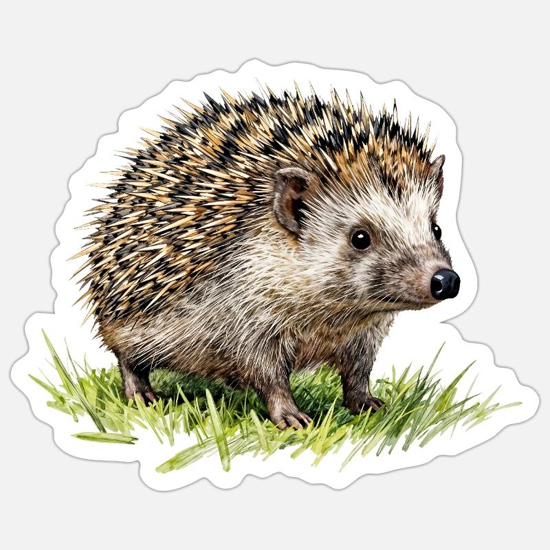 Hérisson Aquarelle dans l'herbe Sticker taille S (10 x 10 cm)