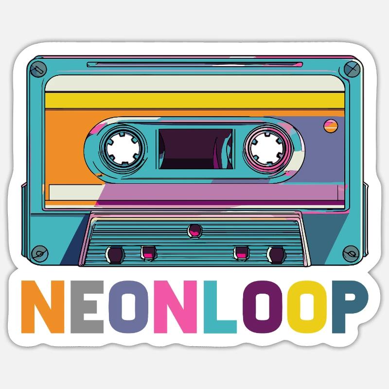 Neon Loop Kassettendesign - Sticker Größe S (10 x 10 cm) - Mattweiß