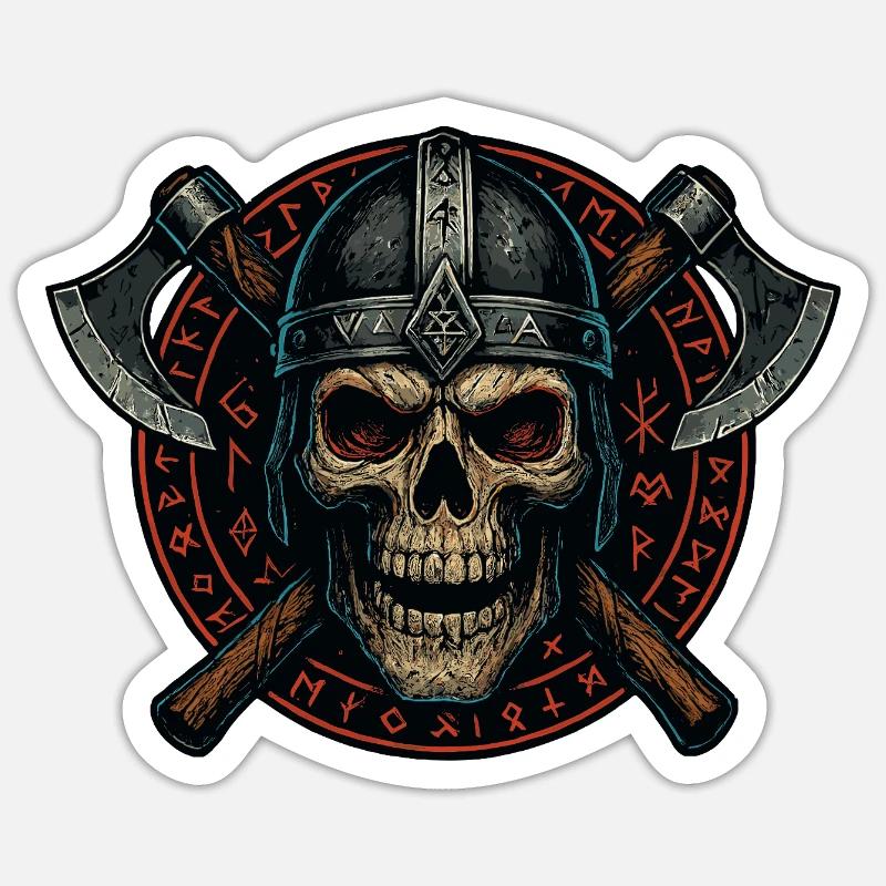 wikinger schädel runen, nordisch krieger Valhalla Sticker Größe S (10 x 10 cm)